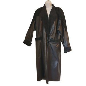Vintage Pelle Studio S Black Leather Trench Coat Oversized Slouch Structured Poc